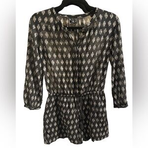 Madewell Black Metallic Print Drawstring shorts romper 100 % cotton